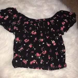 Flower black off the shoulder top